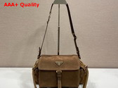 Prada Explore Medium Suede Shoulder Bag with Flap in Cocoa Brown 1BD394 Replica