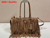 Prada Galleria Medium Suede Bag with Fringe in Cocoa Brown 1BA457 Replica