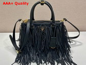 Prada Galleria Small Leather Bag with Fringe in Black 1BA896 Replica