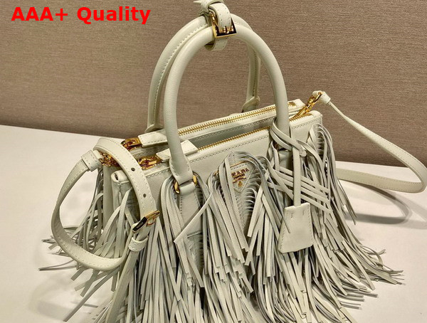 Prada Galleria Small Leather Bag with Fringe in White 1BA896 Replica