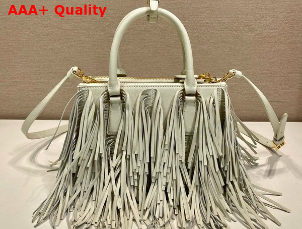 Prada Galleria Small Leather Bag with Fringe in White 1BA896 Replica