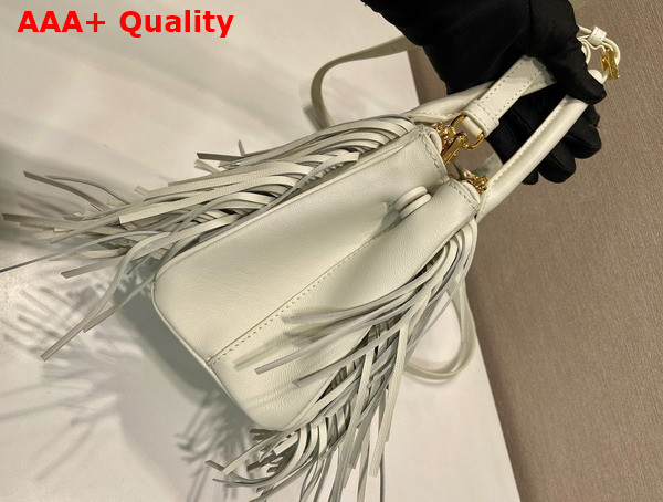 Prada Galleria Small Leather Bag with Fringe in White 1BA896 Replica
