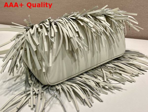 Prada Galleria Small Leather Bag with Fringe in White 1BA896 Replica