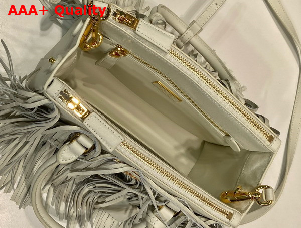 Prada Galleria Small Leather Bag with Fringe in White 1BA896 Replica