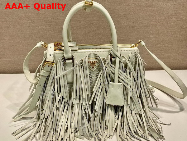 Prada Galleria Small Leather Bag with Fringe in White 1BA896 Replica