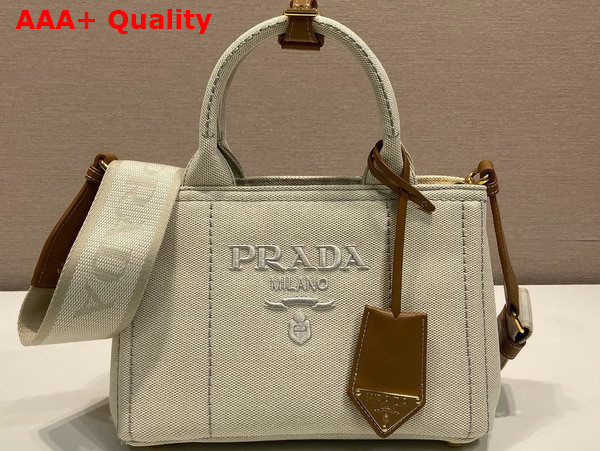 Prada Jardiniere Linen Blend Mini Bag in Natural 1BA038 Replica