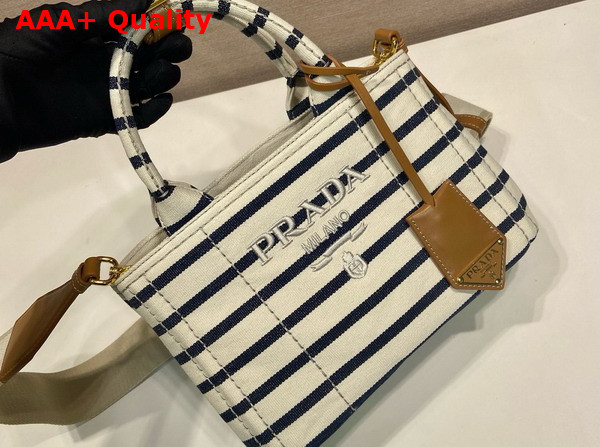 Prada Jardiniere Striped Cotton Canvas Mini Bag Ivory Blue 1BA038 Replica