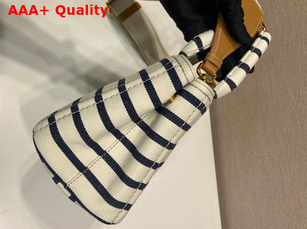 Prada Jardiniere Striped Cotton Canvas Mini Bag Ivory Blue 1BA038 Replica