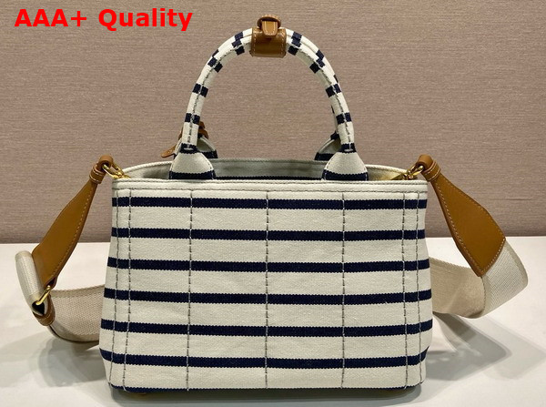 Prada Jardiniere Striped Cotton Canvas Mini Bag Ivory Blue 1BA038 Replica