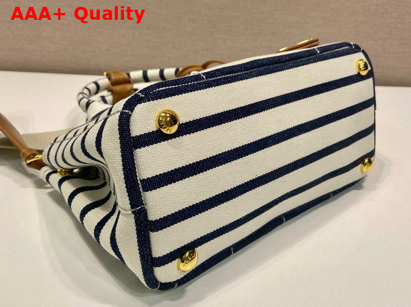 Prada Jardiniere Striped Cotton Canvas Mini Bag Ivory Blue 1BA038 Replica