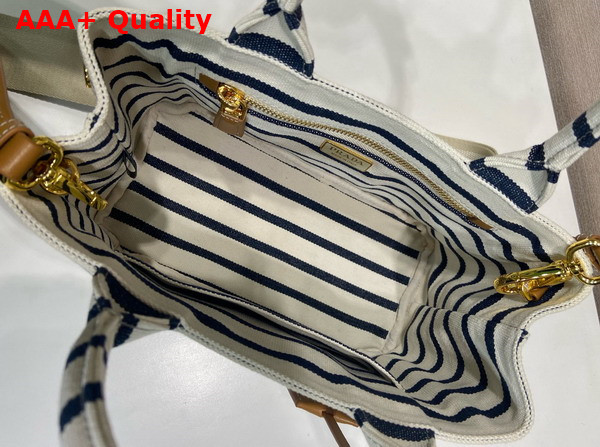 Prada Jardiniere Striped Cotton Canvas Mini Bag Ivory Blue 1BA038 Replica