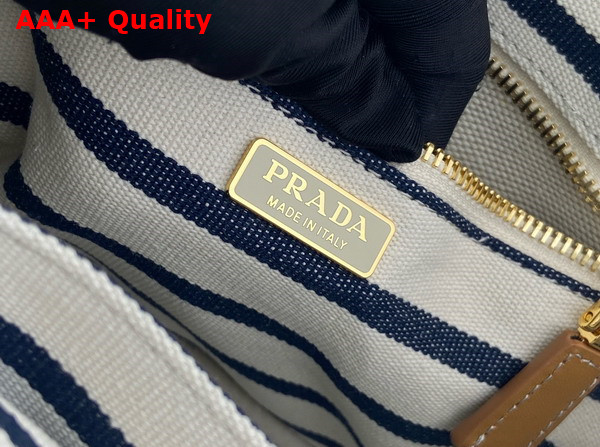 Prada Jardiniere Striped Cotton Canvas Mini Bag Ivory Blue 1BA038 Replica