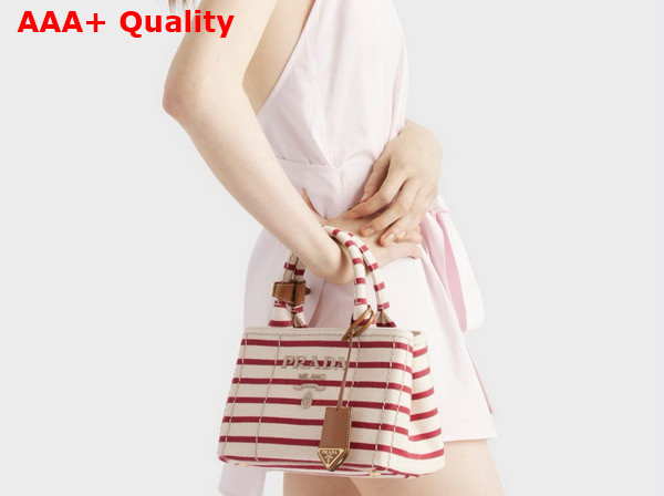 Prada Jardiniere Striped Cotton Canvas Mini Bag Pomegranate Yellow Red 1BA038 Replica