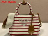 Prada Jardiniere Striped Cotton Canvas Mini Bag Pomegranate Yellow Red 1BA038 Replica