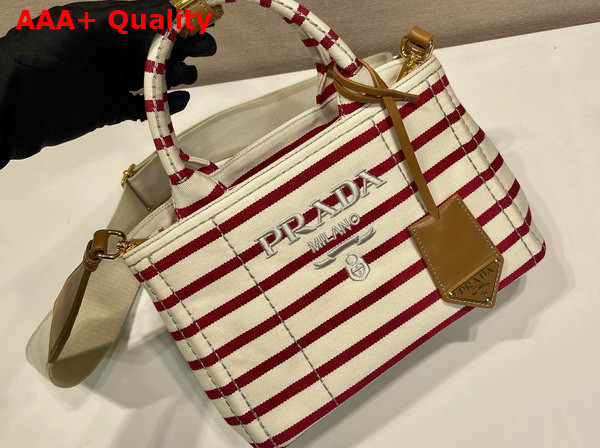 Prada Jardiniere Striped Cotton Canvas Mini Bag Pomegranate Yellow Red 1BA038 Replica