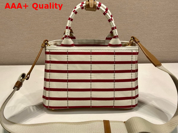 Prada Jardiniere Striped Cotton Canvas Mini Bag Pomegranate Yellow Red 1BA038 Replica