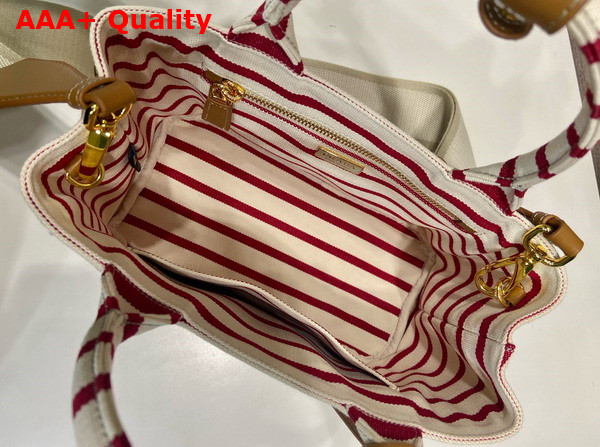 Prada Jardiniere Striped Cotton Canvas Mini Bag Pomegranate Yellow Red 1BA038 Replica