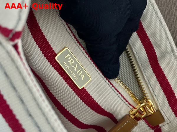 Prada Jardiniere Striped Cotton Canvas Mini Bag Pomegranate Yellow Red 1BA038 Replica