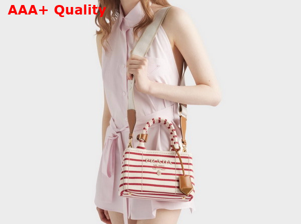 Prada Jardiniere Striped Cotton Canvas Mini Bag Pomegranate Yellow Red 1BA038 Replica