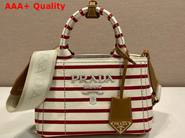 Prada Jardiniere Striped Cotton Canvas Mini Bag Pomegranate Yellow Red 1BA038 Replica