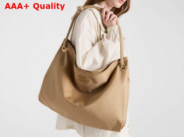 Prada Mariner Large Re Nylon Shoulder Bag in Camel 1BC244 Replica