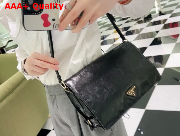 Prada Medium Leather Shoulder Bag in Black 1BD385 Replica