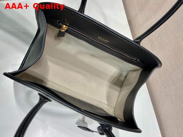 Prada Medium Linen Blend and Leather Tote Bag Tan Black 1BG572 Replica