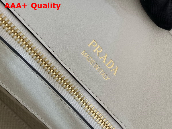 Prada Medium Linen Blend and Leather Tote Bag Tan and White 1BG572 Replica