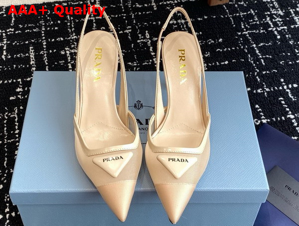 Prada Mesh Fabric Slingback Pumps in Travertine Stone 1I891N Replica