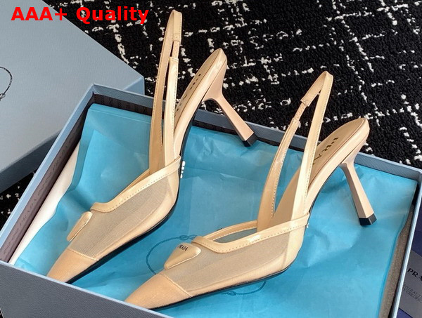 Prada Mesh Fabric Slingback Pumps in Travertine Stone 1I891N Replica