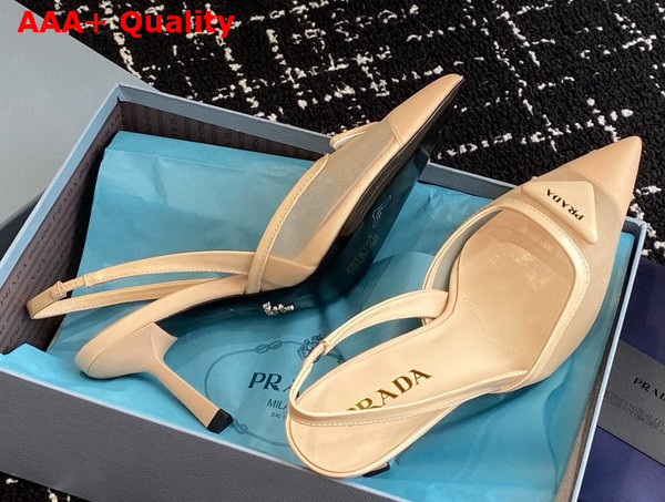 Prada Mesh Fabric Slingback Pumps in Travertine Stone 1I891N Replica