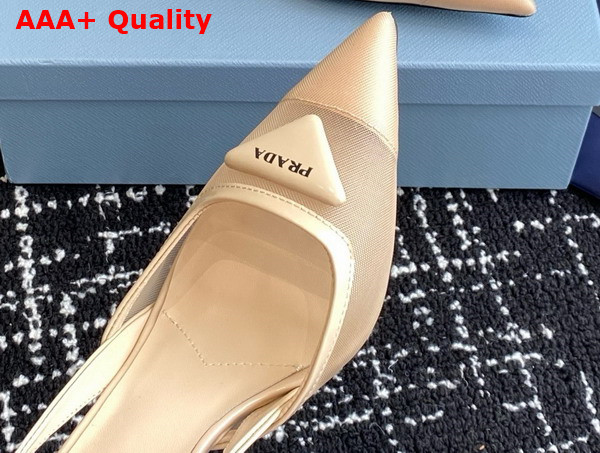 Prada Mesh Fabric Slingback Pumps in Travertine Stone 1I891N Replica
