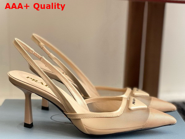 Prada Mesh Fabric Slingback Pumps in Travertine Stone 1I891N Replica