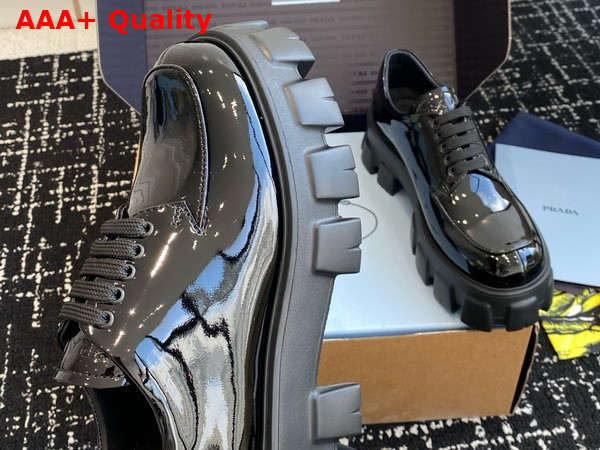 Prada Monolith Patent Leather Lace Up Shoes Black 1E255N Replica