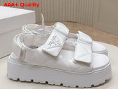 Prada Nappa Leather Crisscross Flatform Sandals in Ivory 1XZ777 Replica