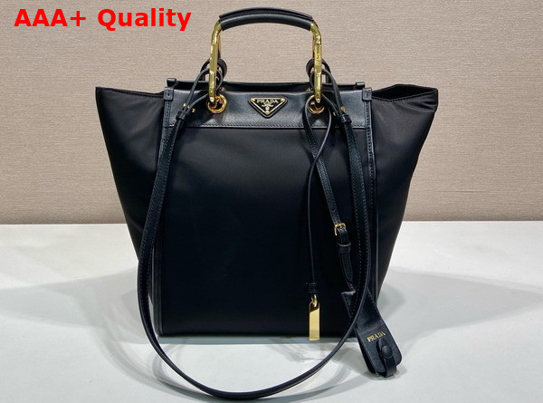 Prada Re Nylon and Leather Medium Tote Bag in Black 1BG578 Replica