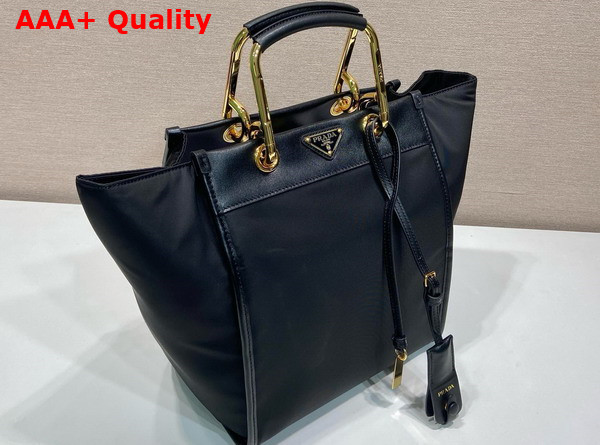 Prada Re Nylon and Leather Medium Tote Bag in Black 1BG578 Replica