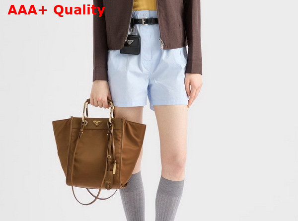 Prada Re Nylon and Leather Medium Tote Bag in Brandy 1BG578 Replica