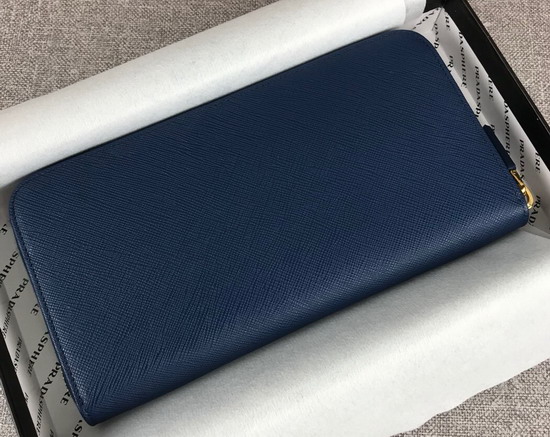 Prada Saffiano Leather Zip Around Wallet in Blue