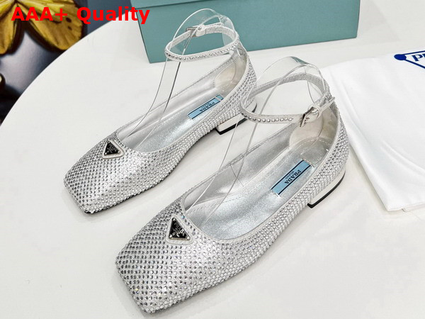 Prada Satin Ballerinas with Crystals Silver Replica