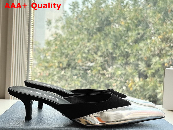 Prada Satin and Metallic Leather Mules in Black Replica