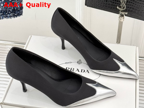 Prada Satin and Metallic Leather Pumps in Black 1I968N Replica