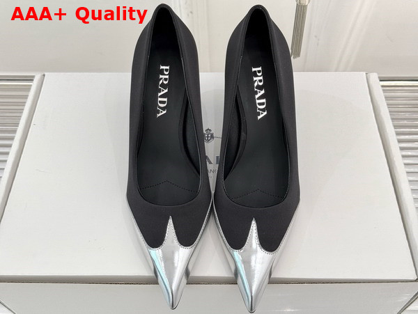 Prada Satin and Metallic Leather Pumps in Black 1I968N Replica