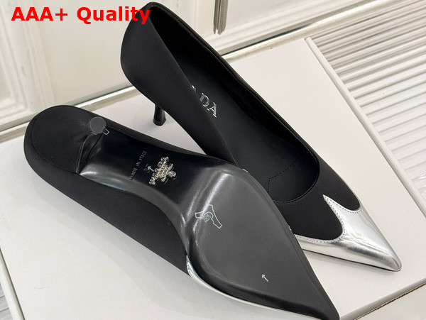 Prada Satin and Metallic Leather Pumps in Black 1I968N Replica