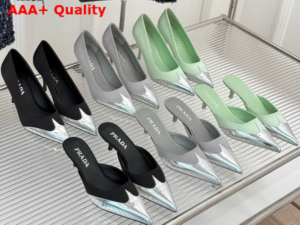 Prada Satin and Metallic Leather Pumps in Black 1I968N Replica