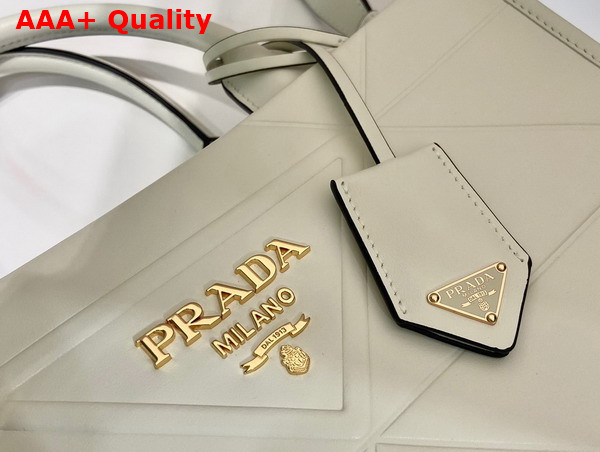 Prada Small Leather Prada Symbole Bag with Topstitching in White 1BA379 Replica