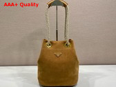 Prada Small Prada Mariner Suede Bucket Bag in Cinnamon 1BE082 Replica
