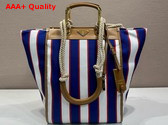 Prada large Printed Canvas and Leather Tote Bag Royal Blue and Caramel 1BG561 Replica