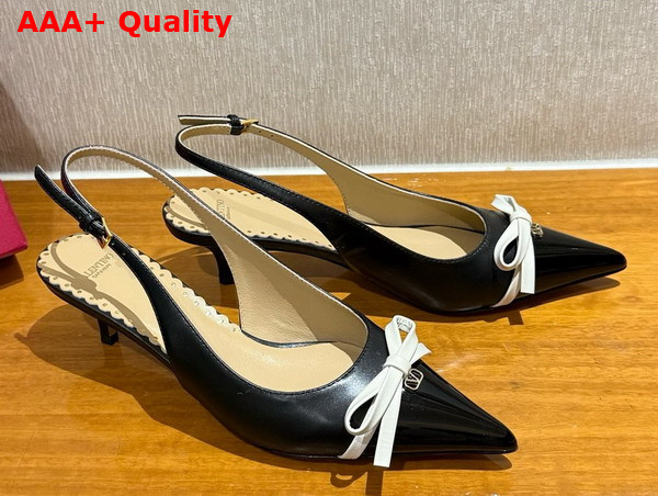 Valentino Garavani Bepointy Patent Leather and Kidskin Slingback Pump Black and Ivory Replica