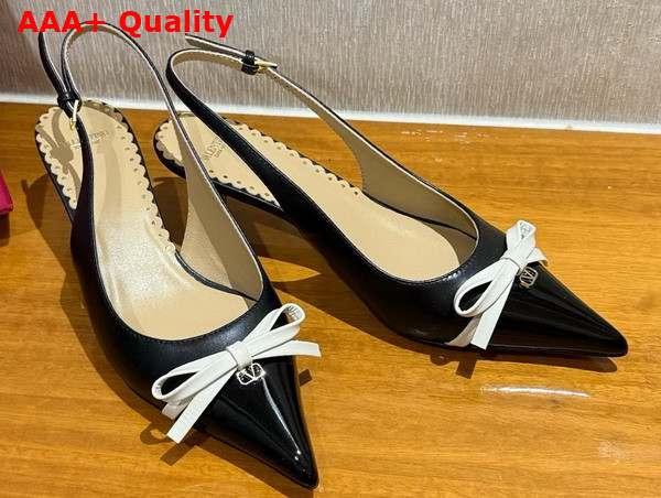 Valentino Garavani Bepointy Patent Leather and Kidskin Slingback Pump Black and Ivory Replica
